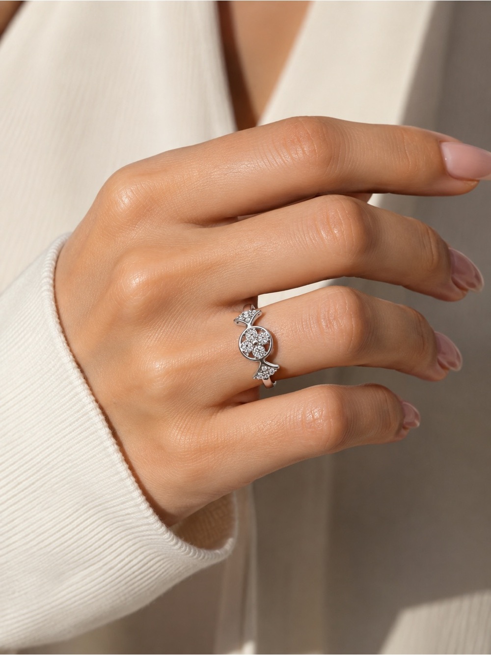 Silver Moon & Star CZ Ring